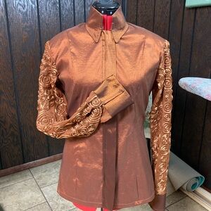 Elegant Copper Blouse with Textured Sleeves